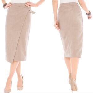 Chico’s Black Label Vegan Suede Midi Chateau Taupe‎ Wrap Skirt Size 2.5 Petite
